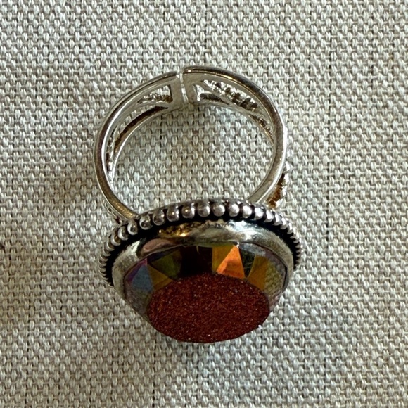 Vintage Colleen Lopez 925 Sterling Pink Druzy Ring Size 9 Adjustable - Picture 3 of 9